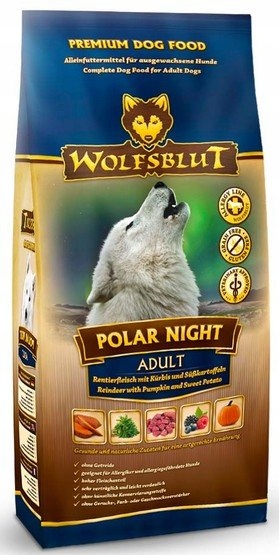 Krmivo pro psy Wolfsblut pro psy Polar Night – sob a batáty 12,5 kg LEVNĚ