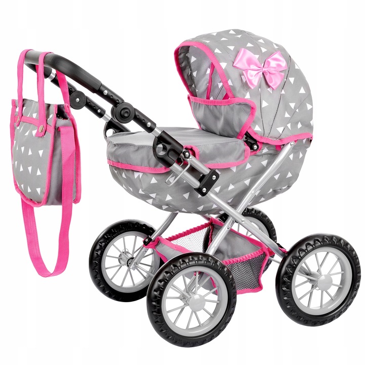 KINDERPLAY KOČÁREK PRO PANENKY S HLUBOKOU KORBIČKOU, SKLÁDACÍ TAŠKA, NASTAVITELNÁ RUKOJEŤ