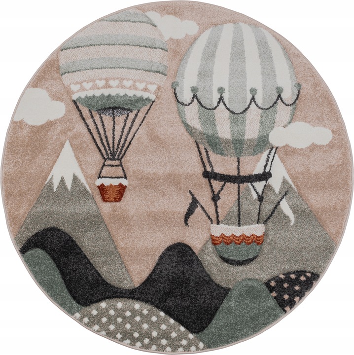 KOBEREC DO DĚTSKÉHO POKOJE BÉŽOVÝ KULATÝ 120 CM MĚKKÉ BALÓNKY HORY BOHO KIDS