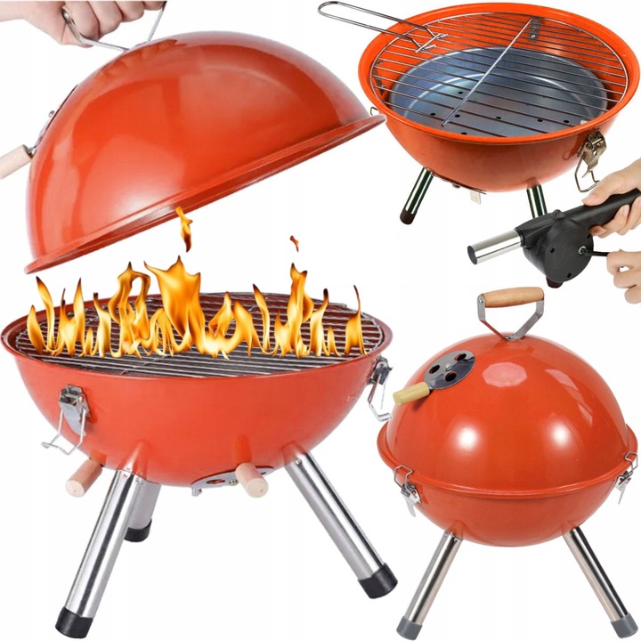 KOPULOVITÝ ZAHRADNÍ GRIL NA UHLÍ S UZAMYKATELNÝM VÍKEM KULATÝ + DÁREK K DMYCHADLU