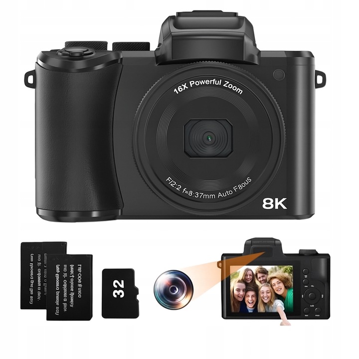 Kamera 8K Vlog YouTube 48MP SONY WiFi Dotyk Menu PL Lampa Blesk Příslušenství