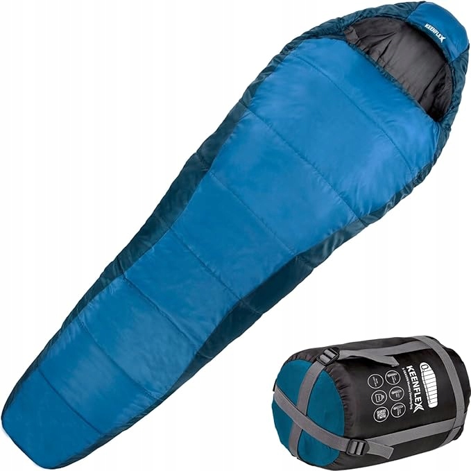 KEENFLEX jednolůžkový spací pytel 3-sezónní typu mumie modrá lehká 1,5kg