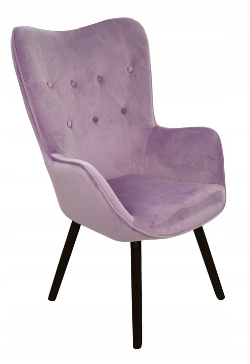 KŘESLO UŠÁK SKANDINÁVSKÝ RETRO OBÝVACÍ POKOJ ČERNÉ NOHY COZY FIALOVÁ ČERNÁ nejlevnější
