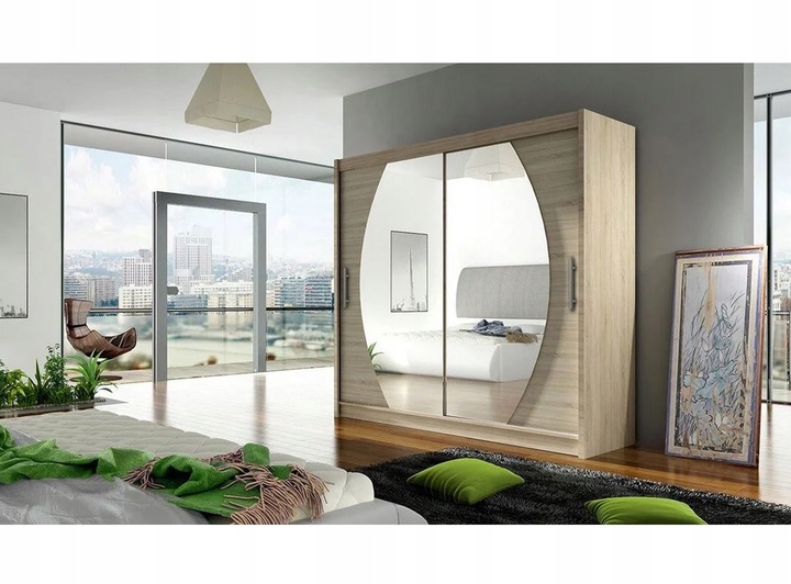 Kombinovaná šatní skříň 180 cm se zrcadlem FLORENCIO 4 - dub sonoma