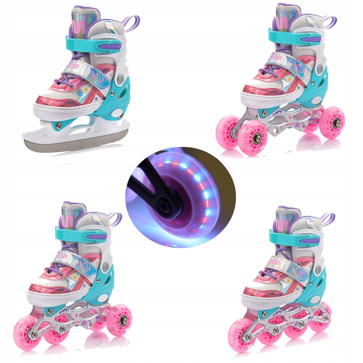 Kolečkové KOLEČKOVÉ BRUSLE 4 v 1 METEOR LUNAR XS brusle 2v1 , kolečkové kolečkové brusle , LED kolečkové brusle , 82A