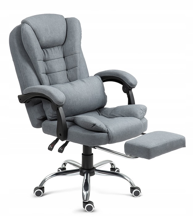 Kancelářská židle ŠEDÁ s podnožkou Komfortní Látková Nastavitelná šedivá NBR011