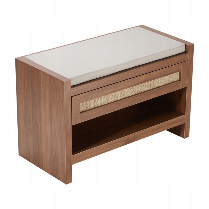 Lavice na boty 78,6 cm s ručně tkaným stylem a uzavřenou zásuvkou, dřevěná