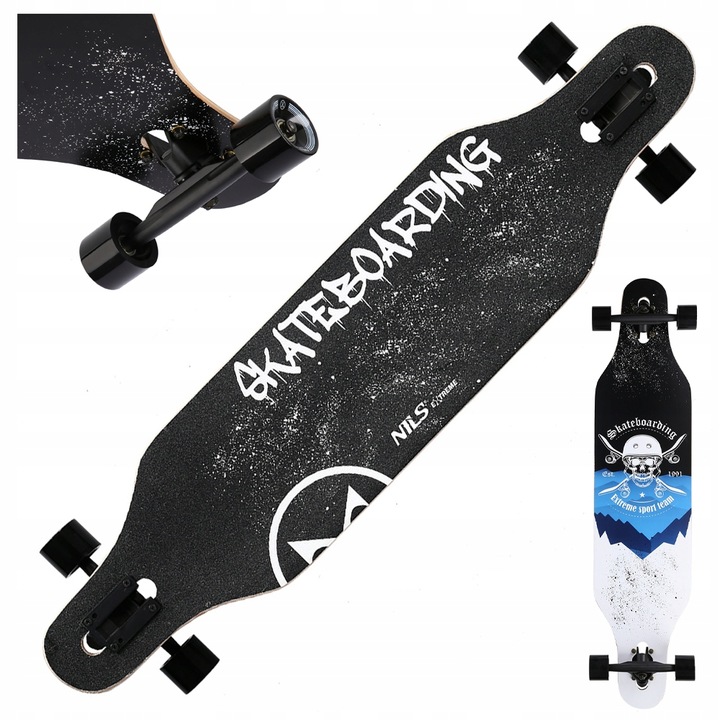LONGBOARD SKULL NILS EXTREME DŘEVĚNÝ SKATEBOARD ABEC7 CARBON VYZTUŽENÝ
