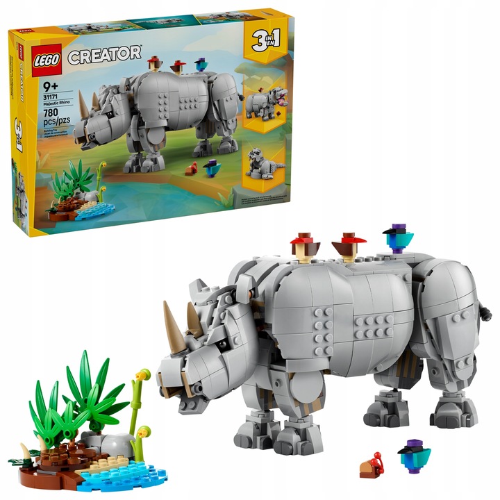 LEGO Creator 3v1 31171 Divoká zvířata: hrdý nosorožec s ptáky