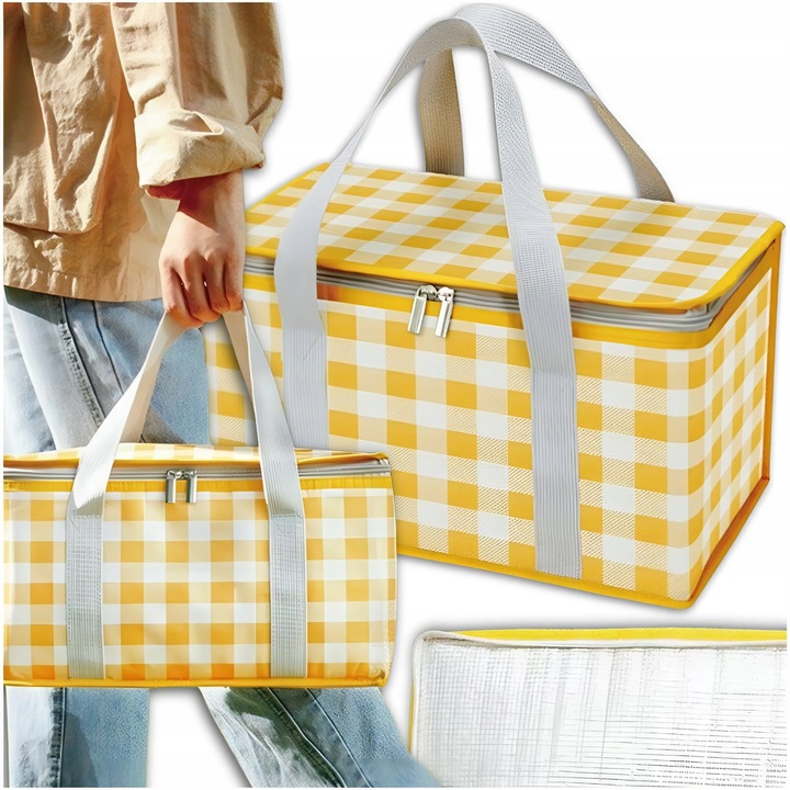 LUNCH BOX termo pikniková velká prostorná na jídlo kostkovaná taška
