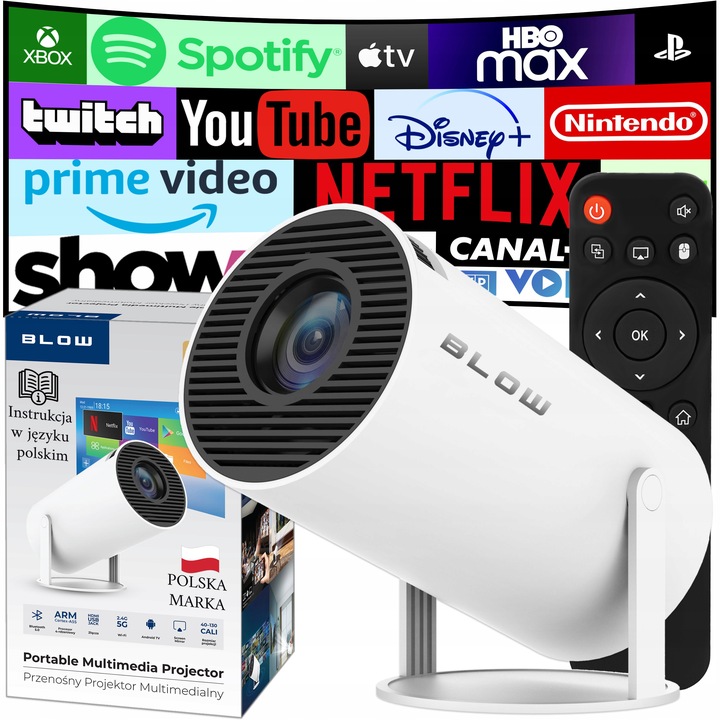 LED projektor Mini Projektor Android Smart TV WiFi 4K Bílý BLOW CINEMA