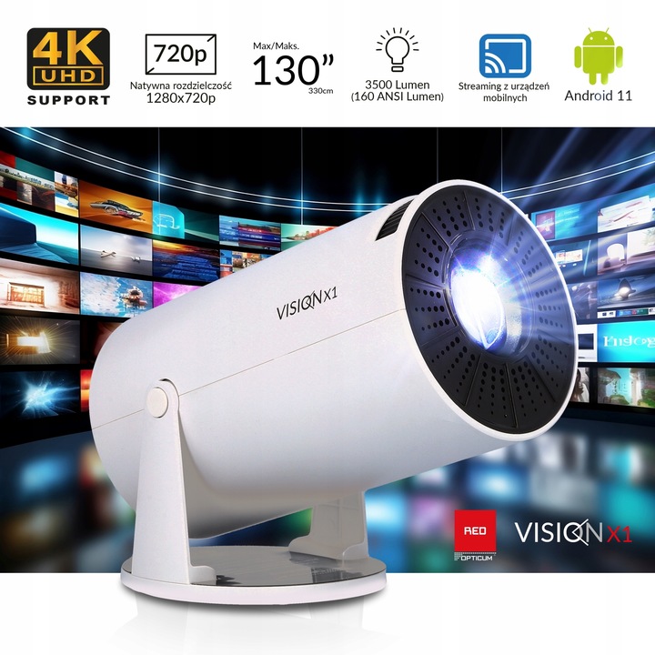 LED Projektor Opticum RED PROJEKTOR ANDROID TV WIFI FULL HD Přenosný bílý LEVNĚ