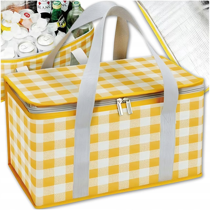 LUNCH BOX termo prostorná na jídlo kostkovaná taška velká pikniková