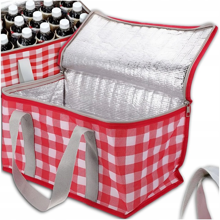 LUNCH BOX velká termo pikniková kostkovaná taška prostorná na jídlo