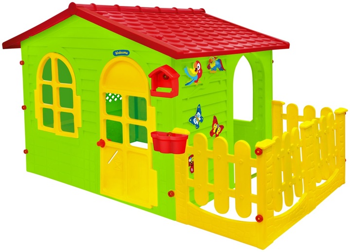 MOCHTOYS Dětský zahradní domeček s plotem a tabulí