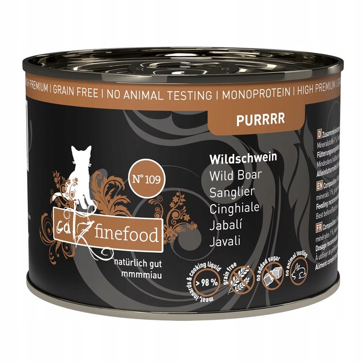 Mokré krmivo pro kočky bez kuřecího masa Catz finefood Purrrr No.109 divočák 200g Hip AKCE