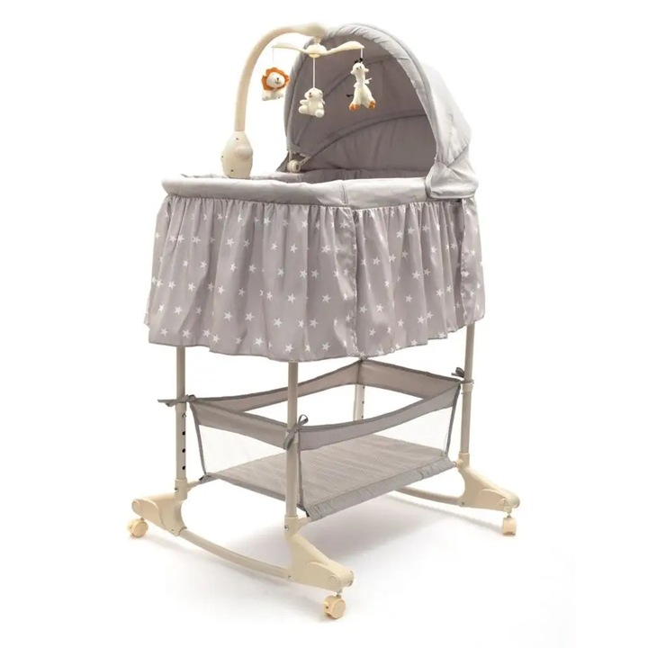 MULTIFUNKČNÍ DĚTSKÁ KOLÉBKA NEW BABY HVĚZDIČKY ŠEDÁ