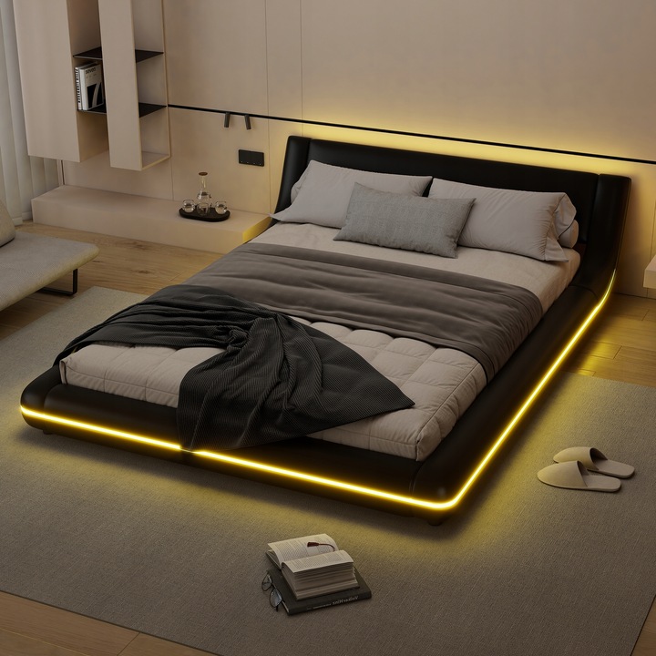 Manželská postel čalouněná o rozměrech 140*200cm PU LED v Pilot černá