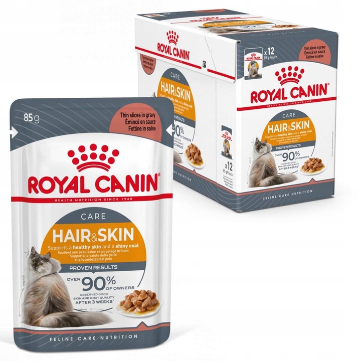 MOKRÉ KRMIVO PRO KOČKY NA KŮŽI A SRST V OMÁČCE ROYAL CANIN HAIR SKIN 12x85 g