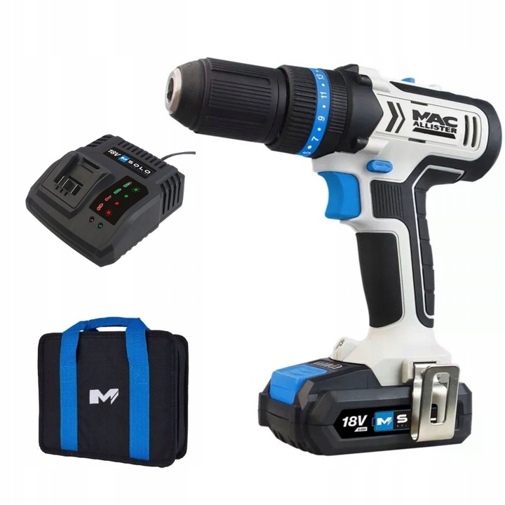 MacAllister Solo MCD18-LI-2 Příklep Aku Šroubovák + Startovací sada 2,0 Ah + brašna