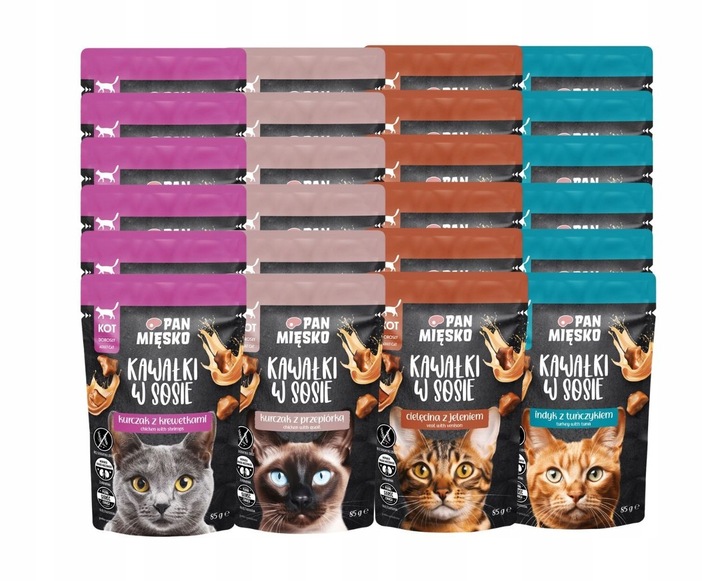 Mokré Krmivo pro kočky Pan Mięsko Chunks v omáčce mix chutí 24x85g