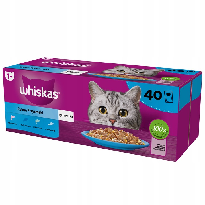 Mokré krmivo pro kočky WHISKAS RYBÍ PŘÍCHUTĚ V ŽELÉ 40X85 G