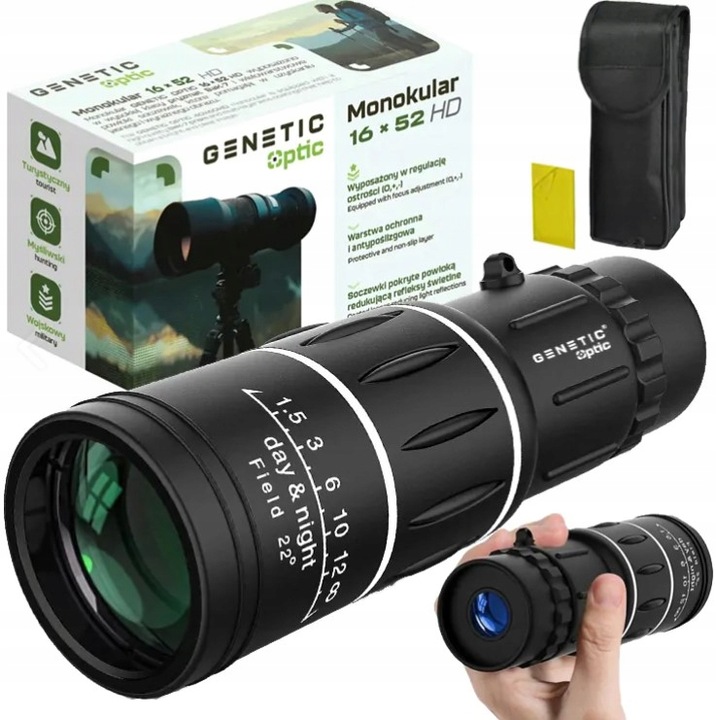 MONOKULAR 16X52 Bak-4 LUNETA DEN NOC TELESKOPICKÝ LOVECKÝ DALEKOHLED