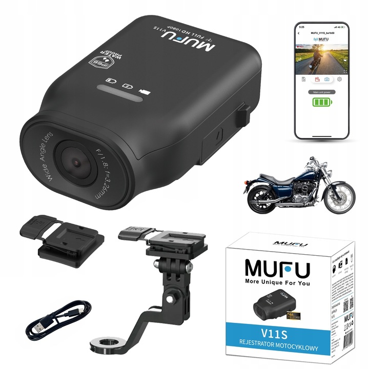 MUFU V11 videorekordér do auta/motocykl + držák na boční zrcátko
