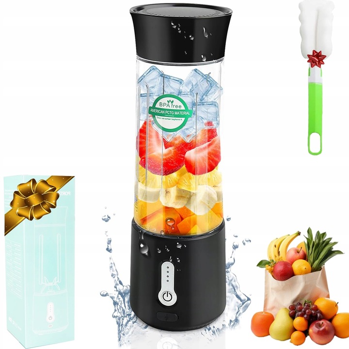 MALÁ BEZDRÁTOVÁ ODŠŤAVŇOVAČKA SE 6 NOŽI 150W 500ML NA SMOOTHIE SZRAY ČERNÁ VÝPRODEJ