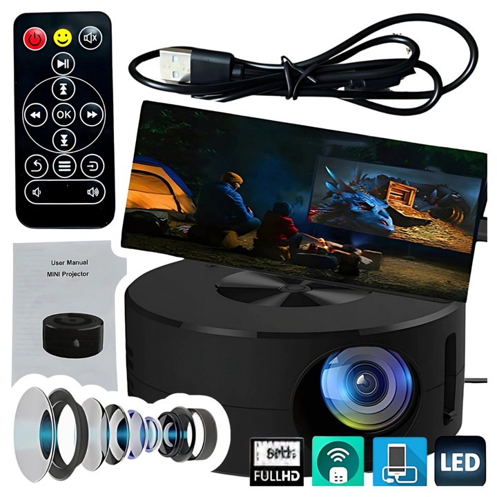 Mini LED Projektor Full HD 1080p Smart Přenosný Bluetooth Baterie Android