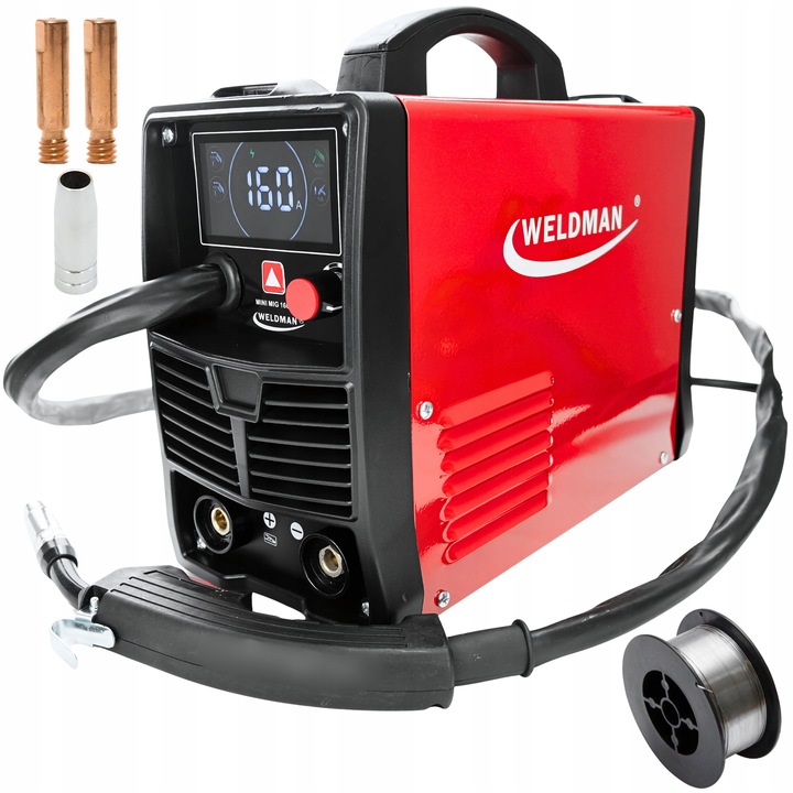 Mini MIG 160 poloautomatický svařovací stroj Weldman SYNERGIA Flux 2v1 drát