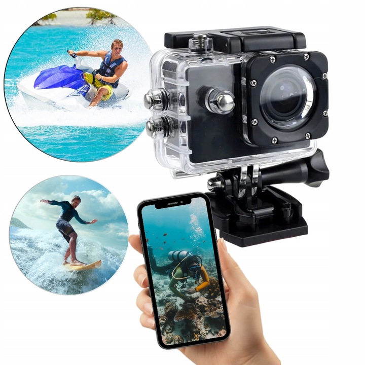 Mini Sportovní Kamera Voděodolná do 30m FULL HD 1080p Černá + Příslušenství