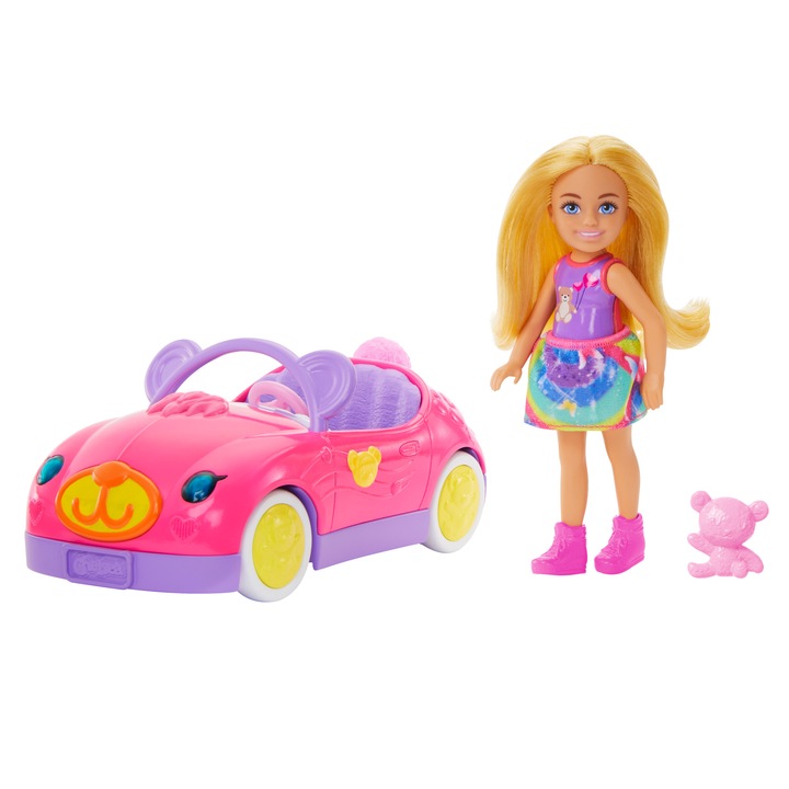 Mattel Barbie Panenka Chelsea s blond vlasy, medvídkové autíčko a medvídek