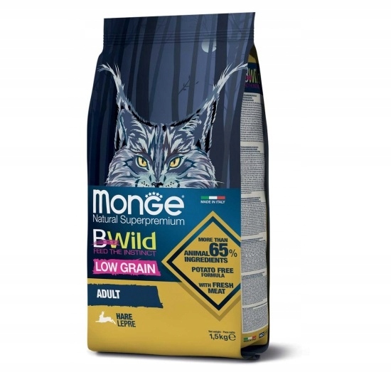 MONGE BWild Adult krmivo pro dospělou kočku se zajícem 1,5 kg