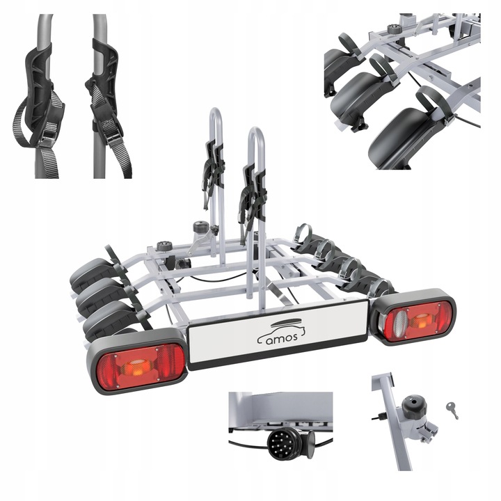 Nosič kol na tažné zařízení Amos Titan 4 Plus 13 PIN stříbrná