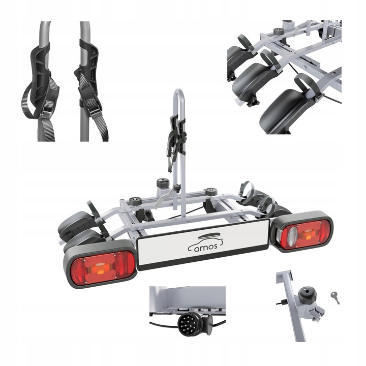 Nosič kol na tažné zařízení, platforma pro 2 kola Amos TYTAN 7pin, sklopný, nosnost 75 kg