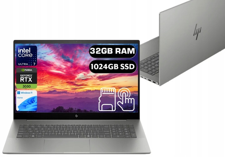 Notebook HP ENVY 17 RTX3050 TOUCH BLK + USB-C ADAPTER 17,3" Intel Core Ultra 7 32 GB / 1000 GB šedý