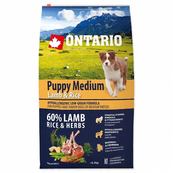 ONTARIO PUPPY STŘEDNÍ JEHNĚČÍ/RÝŽE 6,5 kg