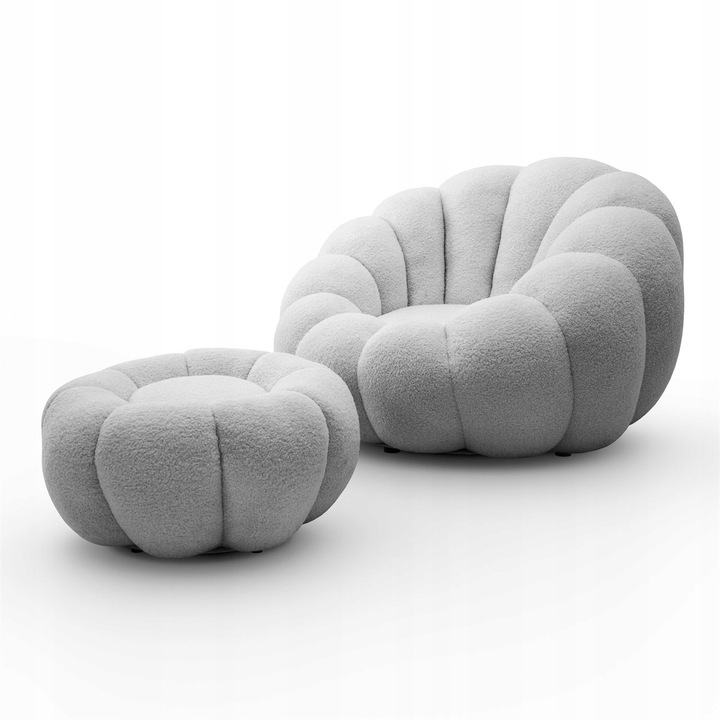 Otočné křeslo FLUFFY s podnožkou, šedá barva