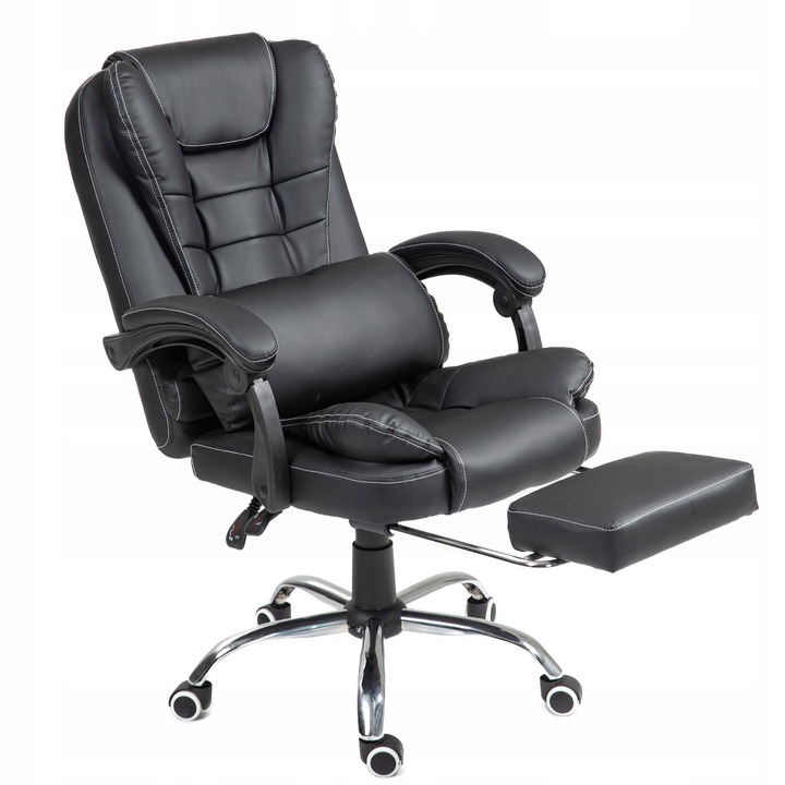 Otočná kancelářská židle s podnožkou a bederní opěrkou, černá GIOSEDIO