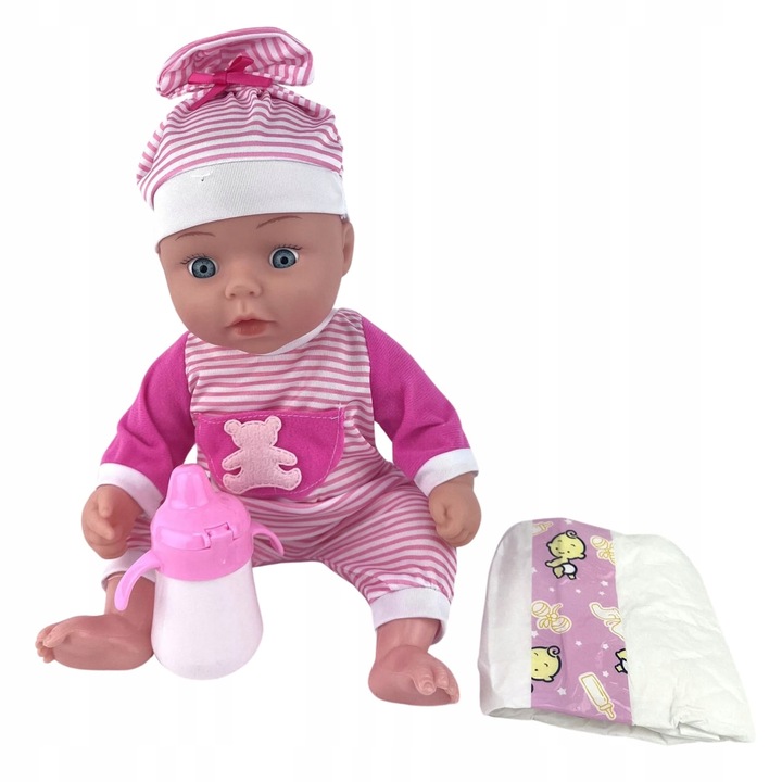 Panenka 34 cm pro děti od 3 let pije a čůrá s lahví a plenkou DROMEDÁR