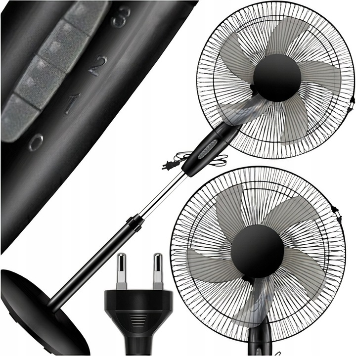 PODLAHOVÝ VENTILÁTOR, VENTILÁTOR, CIRKULÁTOR 50W, STOJÍCÍ, TICHÝ, SILNÝ, ČERNÝ