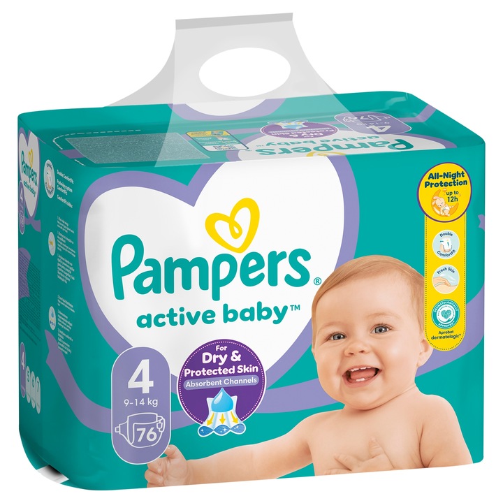 Pampers 4 Active Baby plenky 9-14 kg 76 Plenky