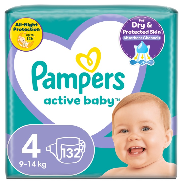 Pampers Active Baby Plenky Velikost 4, 132 Plenek, 9-14 kg