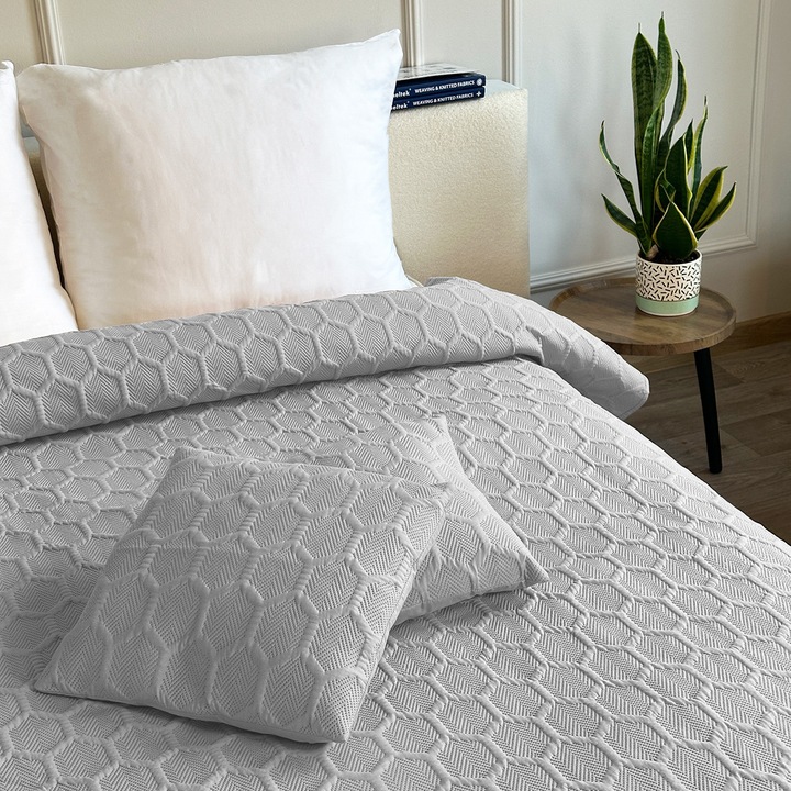 Parla 3D přehoz Kapa Pled Světle šedý 220 x 240 cm + 2 povlaky na polštáře nejlevnější