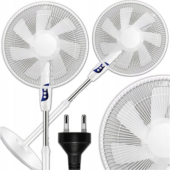 PODLAHOVÝ VENTILÁTOR VĚTRÁČEK CIRKULÁTOR 50W STOJÍCÍ TICHÝ SILNÝ BÍLÝ