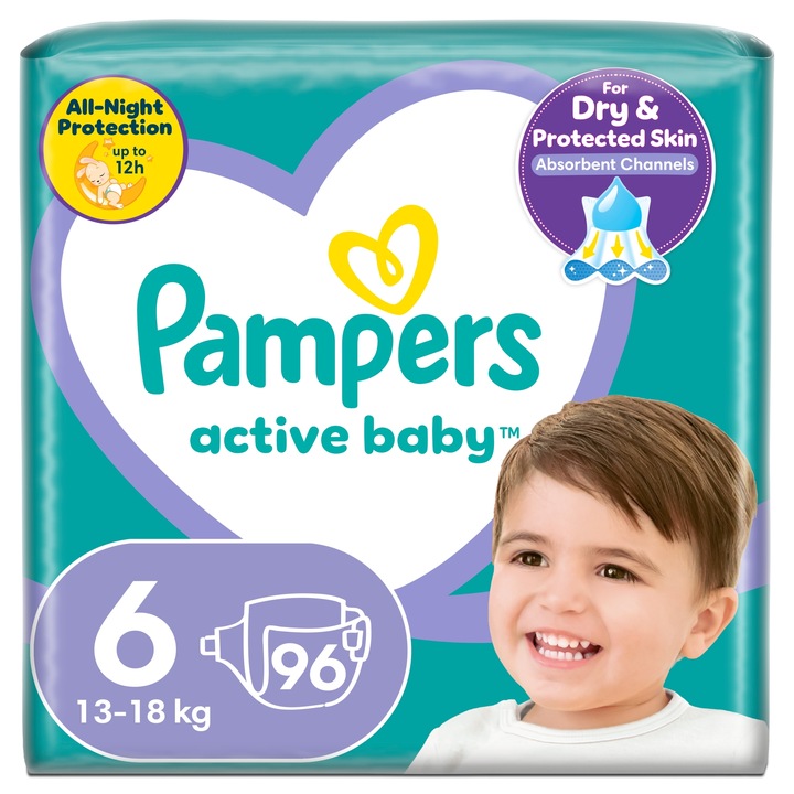 Pampers Active Baby Plenky Velikost 6, 96 Plenek, 13–18 kg LEVNĚ