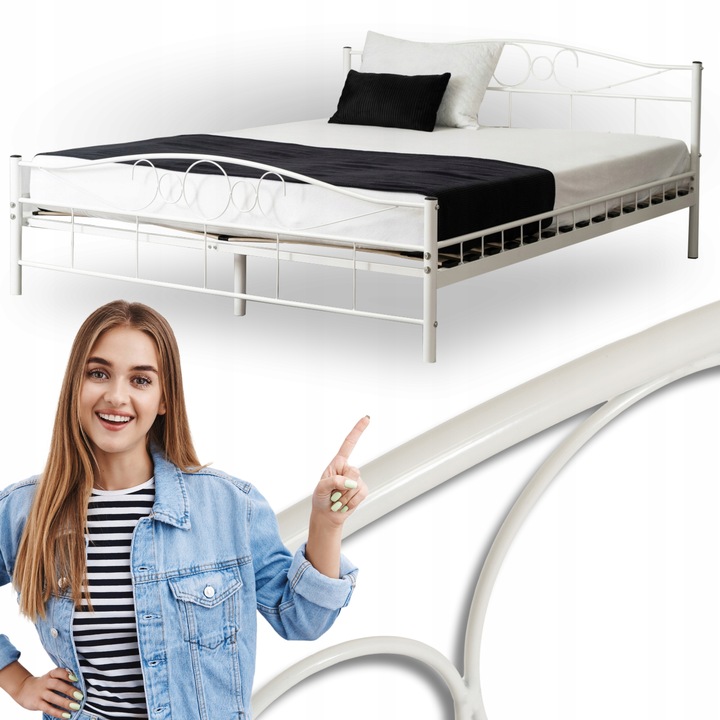 Postel 160x200 Kovová Dvoulůžková Dvojlůžková Do Ložnice Bílá GRIFFIN