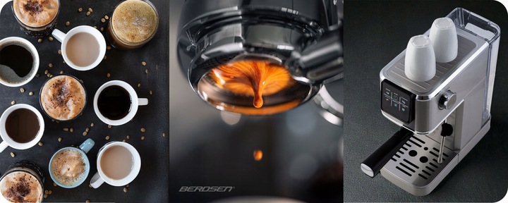 Pákový kávovar s napěňovačem mléka 20 barů Berdsen - dotykové ovládání