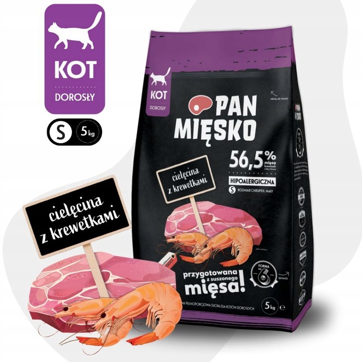 Pan Mięsko Krmivo suché pro kočky TELECÍ s KREVETAMI Malé křupky S 5 kg LEVNĚ